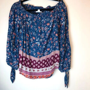 BeachLunchLounge Floral Off Shoulder Top Blue S